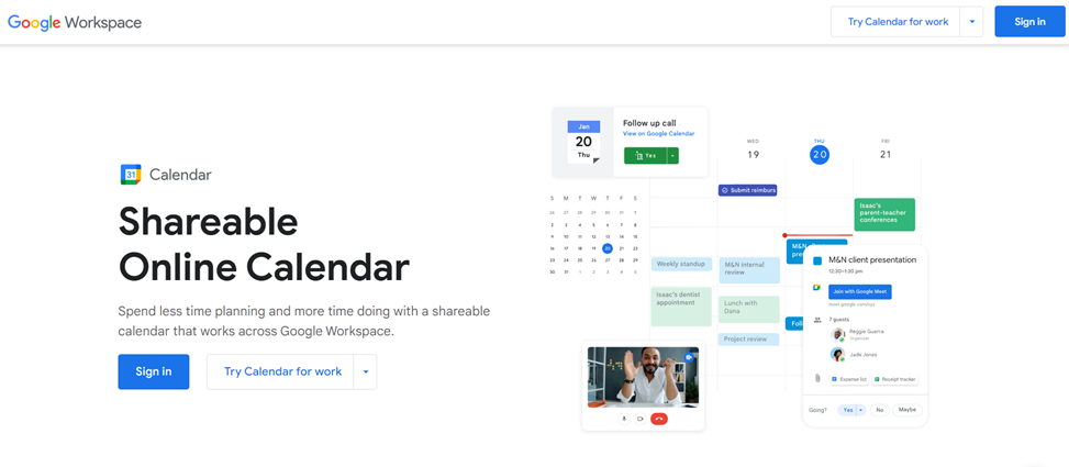 Google Calendar Website